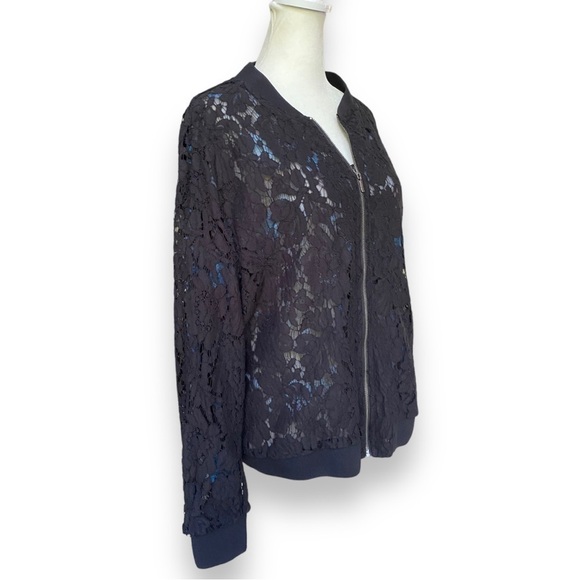 Ruff Hewn Black and Blue Floral Lace Reversible Bomber Jacket | Size M/L - Picture 8 of 13